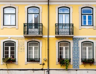 Obraz premium Colorful building facade with ornate windows