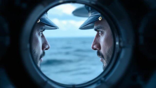 Indian Navy Day Reflection Submarine Officer Gazing at Sea Through Periscope on Indian Navy Day