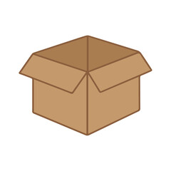 Minimalist vector of an open cardboard box, brown colored with clean structure, ideal for packaging layouts, branding projects, storage visuals, and creative designs.
