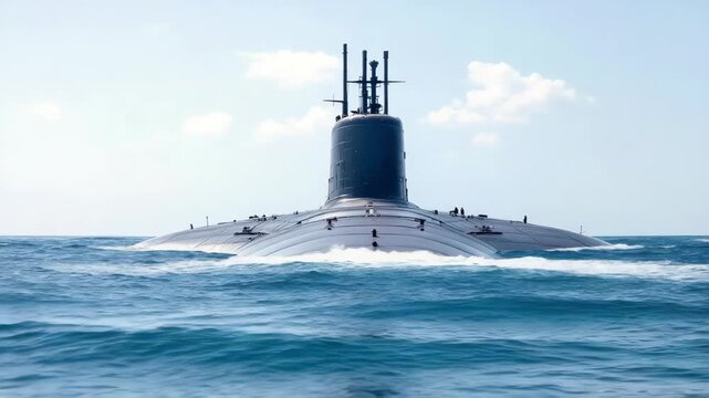 Indian Navy Day Submarine Sailing on Blue Ocean Surface Showing Powerful Military Might and Naval Power on Display