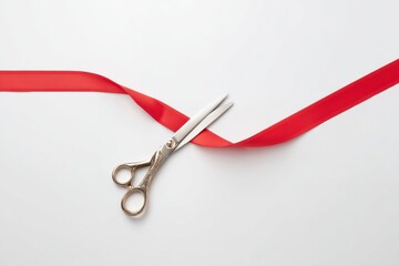 Modern Premium Ribbon Cutting with Ergonomic Scissors on Minimalist Backdrop for Business Launch and Corporate Branding Campaigns