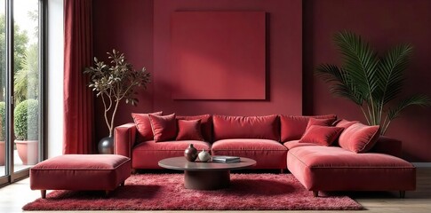 Elegant burgundy-toned decor accents add a touch of sophistication to a modern living space Rich textures and plush fabrics create a warm, inviting atmosphere , maroon, accent pieces
