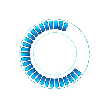 Futuristic circular loading progress bar graphic element with dynamic blue glow and modern design