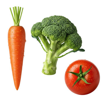Fresh vegetables, carrot, broccoli, and tomato, perfect for healthy eating and recipes