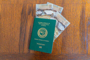 Nigerian international travel passport with Canadian Dollar  Notes