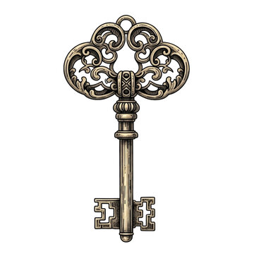 Antique ornate key unlocking secrets, vintage style, perfect for design projects and branding needs