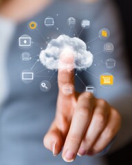 Obraz premium Modern Phygital Retail Cloud Interface with Digital Icons and Network Connectivity High-Quality Technology Concept for Professional Marketing and Online Commerce