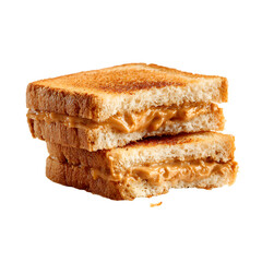 Fototapeta premium Toasted peanut butter sandwich showcasing a delicious creamy filling, perfect for quick meals or snacks, isolated on a transparent background, PNG format
