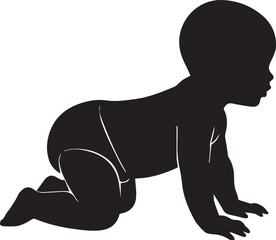 Fototapeta premium Black Silhouette of a Baby Crawling on a White Background infant child