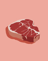 Flat vector of beef on soft pink background