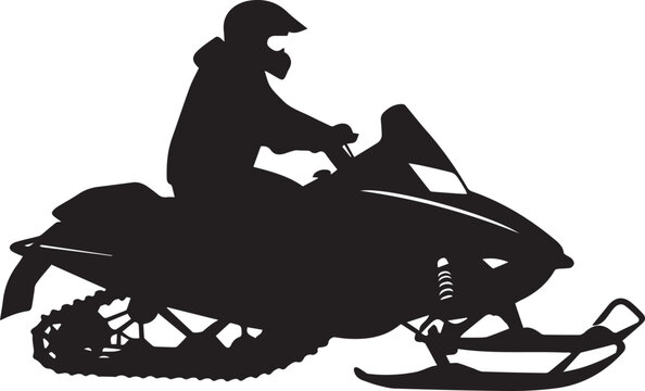 Black Silhouette of a Snowmobile and Rider in Motion winter sport