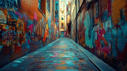 Naklejka premium Vibrant Graffiti Alley: A Colorful Urban Canvas