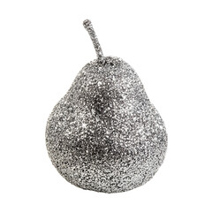 Sparkling Silver Pear Ornament Against a Black Background: Elegant and Festive