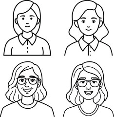 set of avatar cartoon user profile image collection for UI mobile Male and female faces. Men and women portraits. Unknown or anonymous person outline stroke style hand drawn illustrations
