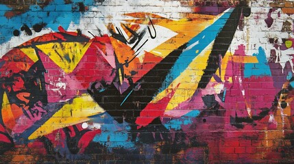 Fototapeta premium Vibrant Brick Wall Graffiti: An Energetic Abstract Art Piece