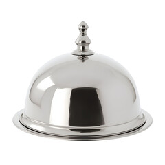 Fototapeta premium Elegant Stainless Steel Dome Cloche isolated on Black Background, Culinary Presentation