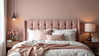 Elegant textured fabric headboard background in soft muted tones, perfect for bedroom design inspiration  Provides a sophisticated and calming aesthetic ,  contemporary,  art