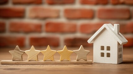 Wooden stars and house model on a table