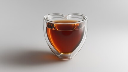 Heart-shaped glass cup with amber liquid