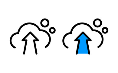 Obraz premium Cloud upload icon set outline & blue-filled arrow, isolated vector