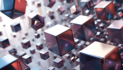 A mesmerizing array of metallic cubes floating in a dynamic composition