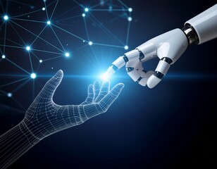 Human Hand Touching Robotic Hand with Digital Glow