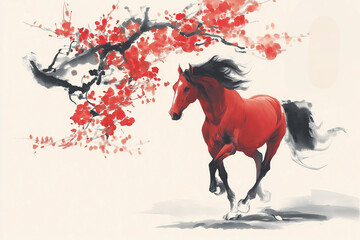 horse, red horse, 2026, 2086, 2146, happy new year, new year, new year greetings, new year's card, sunrise, animal, silhouette, start, Year of the Horse, 12 zodiac signs, pony, mustang, running, farm,