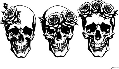 Skull and Rose Tattoo Designs (Black Ink)
