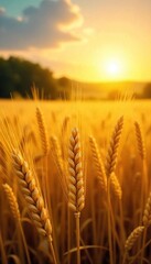 Golden Wheat Field Swaying in Summer Breeze, Ready for Harvest Picturesque Rural Scene