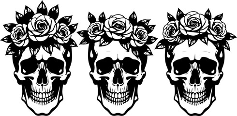 Skull and Rose Tattoo Designs (Black Ink)