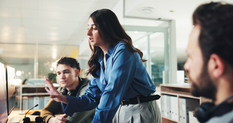 Contact center, training and group on computer for help, feedback or quality assurance. Call monitoring specialist, team and coaching agent for crm compliance, customer service or support with advice