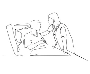 Doctor taking care of a patient in continuous line art