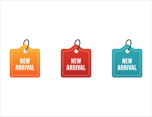 Three vibrant new arrival tags for retail sales and promotions