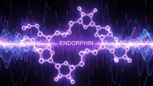 Endorphin Molecule Illustration with Abstract Energy Waves
