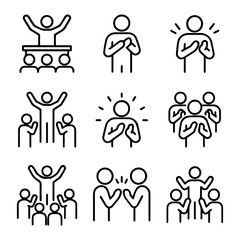 Line Art Pictograms Illustrating Leadership Gratitude and Group Dynamics.