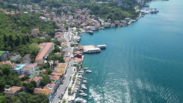 Aerial view of Beykoz beach on a beautiful sunny day