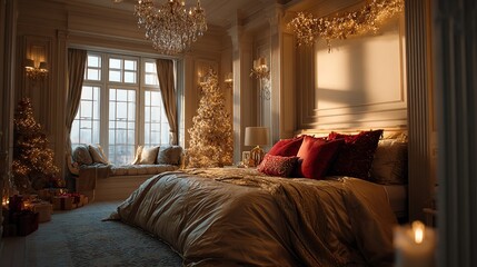 christmas room with fireplace