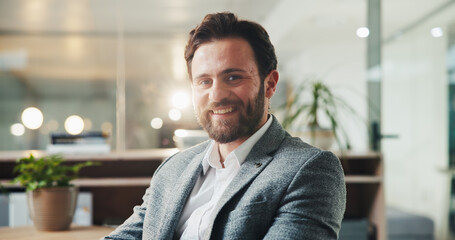 Happy, professional and portrait of businessman in office with confidence for finance career....