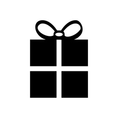 Minimalist black and white icon of a celebration gift box with magical fizzing bubbles, isolated on a white background for design