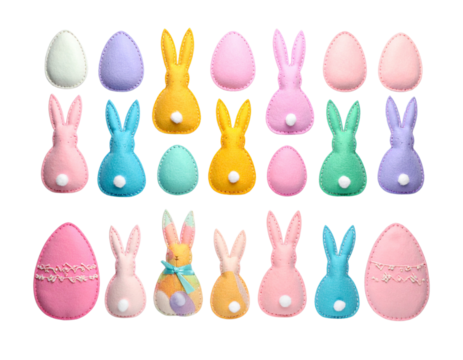  Easter Fabric Craft Project, Flat Lay Top View, Isolated Transparent Background PNG