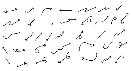 Diverse collection of hand-drawn arrow shapes and symbols for design and navigation elements