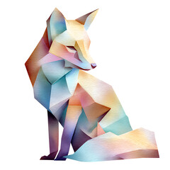 Fototapeta premium Geometric low poly fox illustration with pastel watercolor gradient colors sitting elegantly on a white background