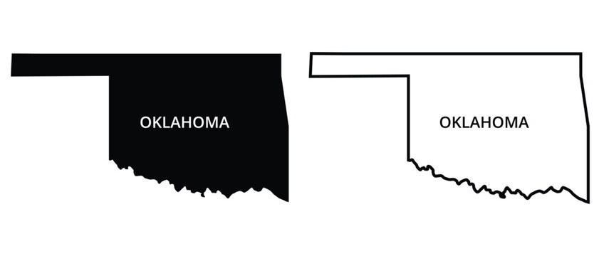 Oklahoma State Map Black. Oklahoma map silhouette isolated on transparent background. Vector Illustration. 