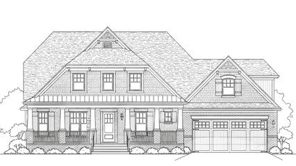 Architectural Drawing | Black and White Line Art House Exterior with Gabled Roof and Garage