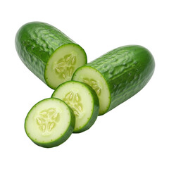 Freshly sliced cucumber isolated against a transparent background for healthy eating concepts