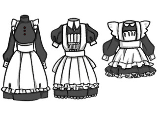 クレヨンで描いたメイド服のイラストセット
