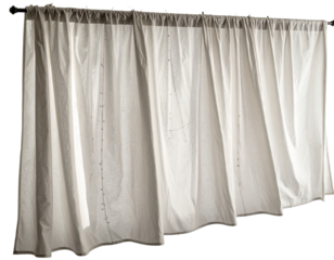 Curtains in Progress on Rod, Angled Side View, Isolated Transparent Background PNG