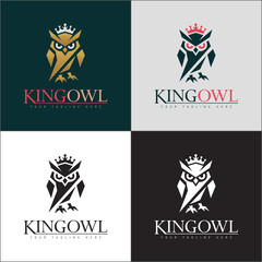 King Owl Bird Crown luxury silhouette logo set design template