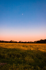 Obraz premium sunset over the field with the moon overhead
