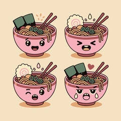 Kawaii Ramen Noodle Expression Icons